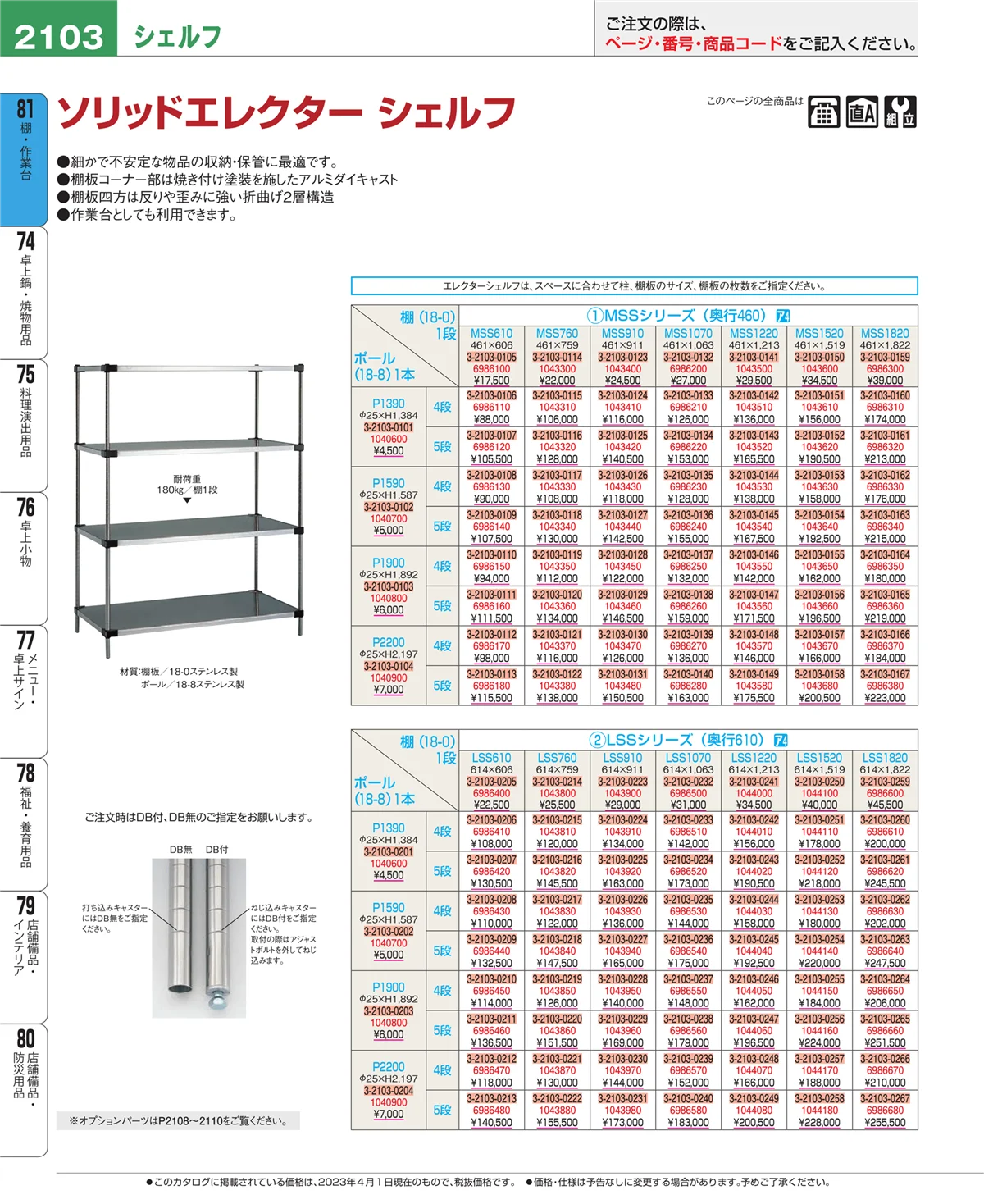 EBM業務用厨房用品カタログvol.23・ページ番号2103・店舗備品・防災用品