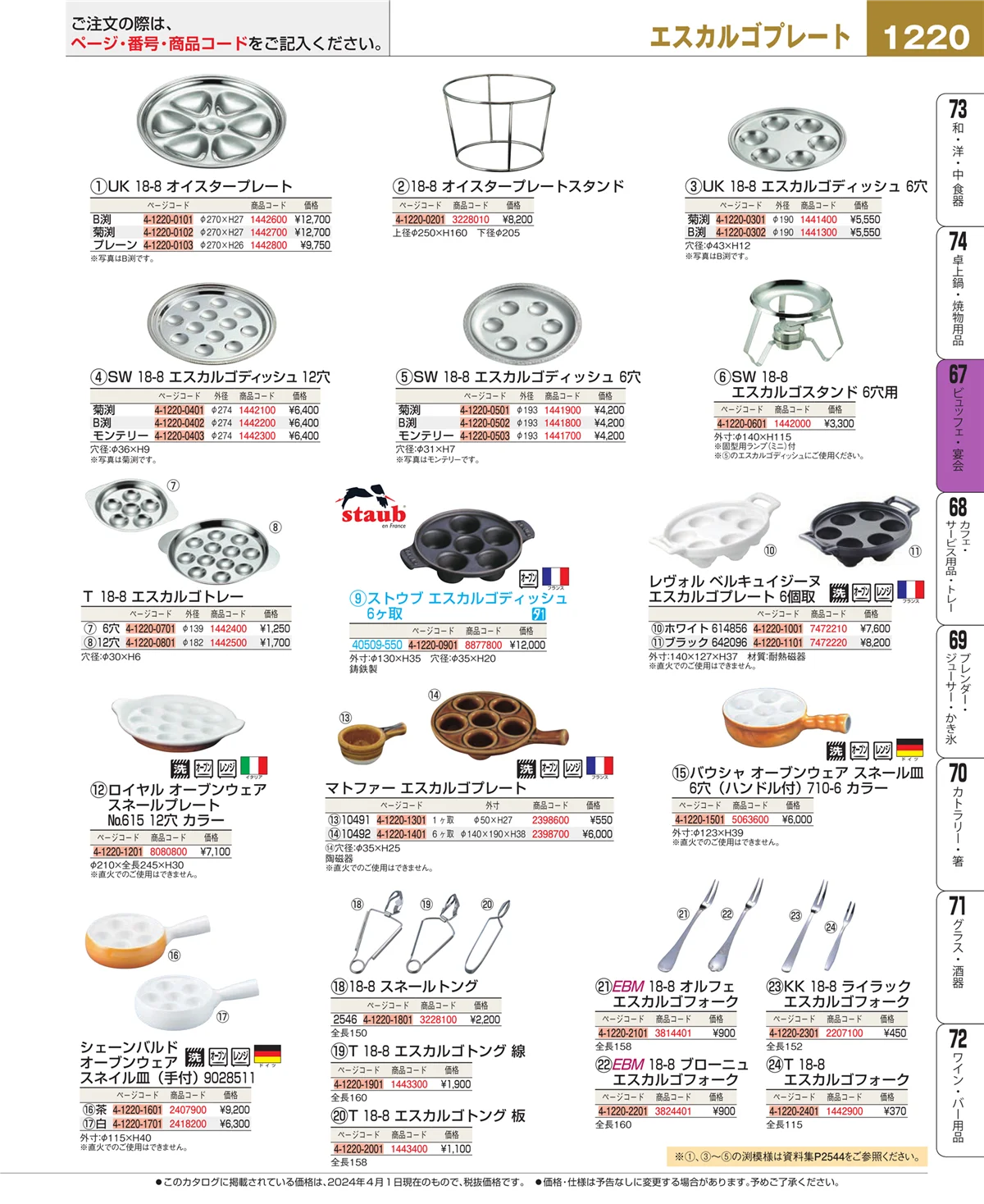 EBM業務用厨房用品カタログvol.24・ページ番号1220・ビュッフェ関連