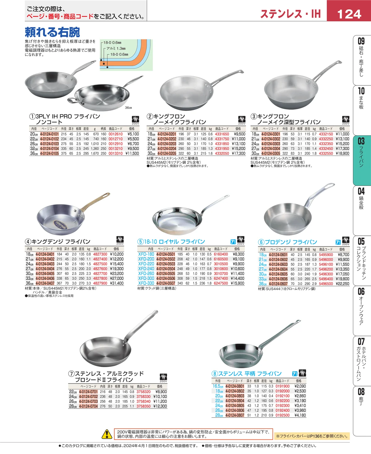 EBM業務用厨房用品カタログvol.24・ページ番号124・ガス専用鍋