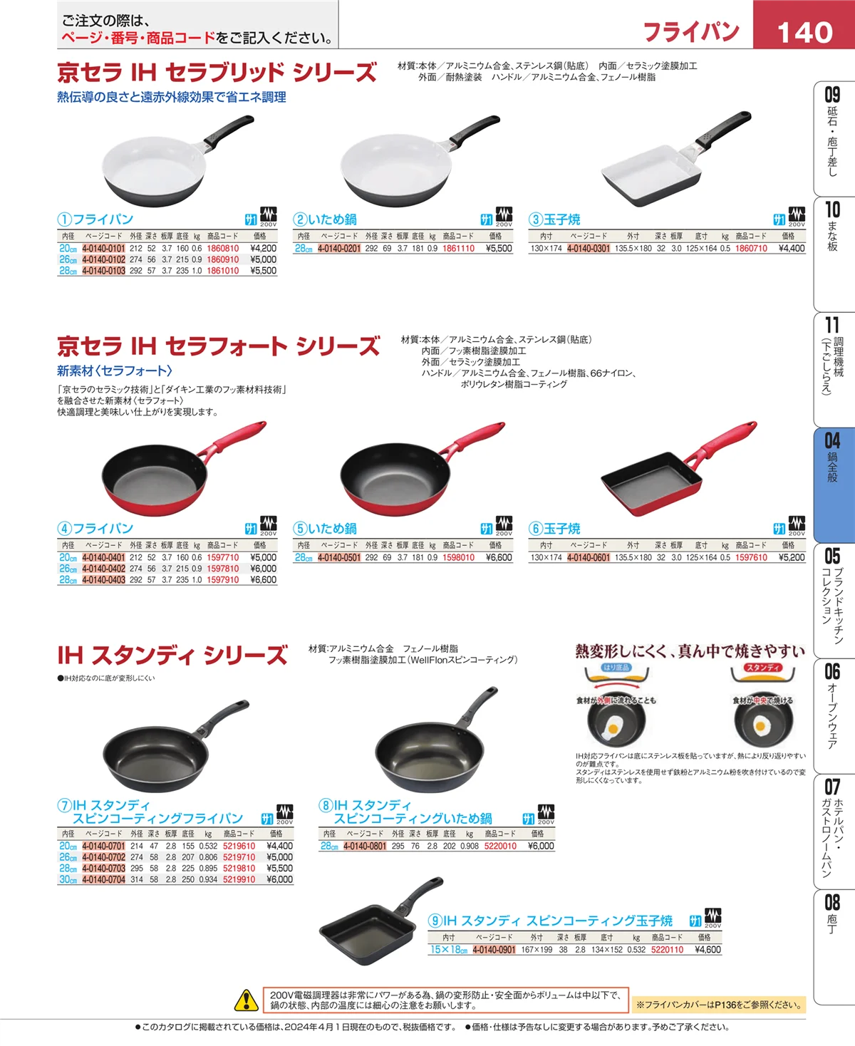 EBM業務用厨房用品カタログvol.24・ページ番号140・フライパン