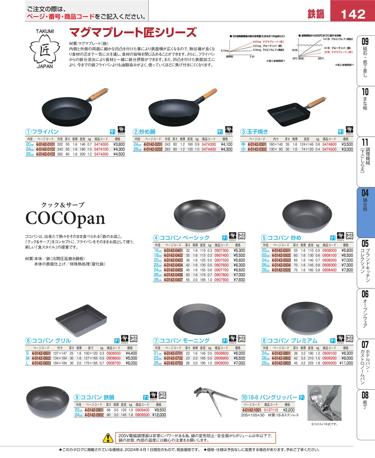 EBM業務用厨房用品カタログvol.24・ページ番号142・フライパン