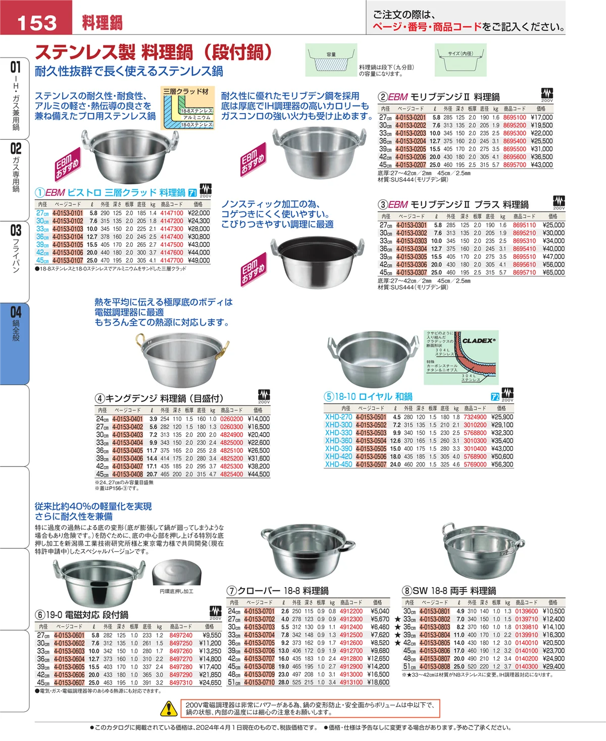 EBM業務用厨房用品カタログvol.24・ページ番号153・フライパン