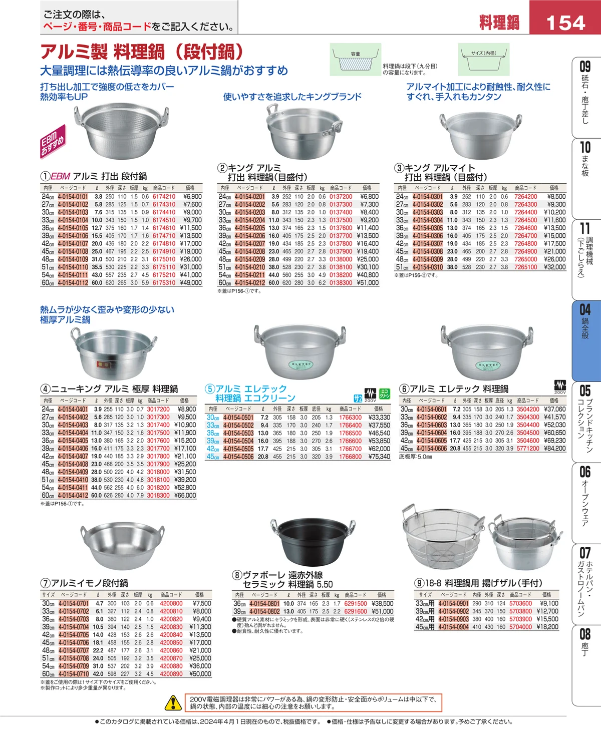 EBM業務用厨房用品カタログvol.24・ページ番号154・フライパン