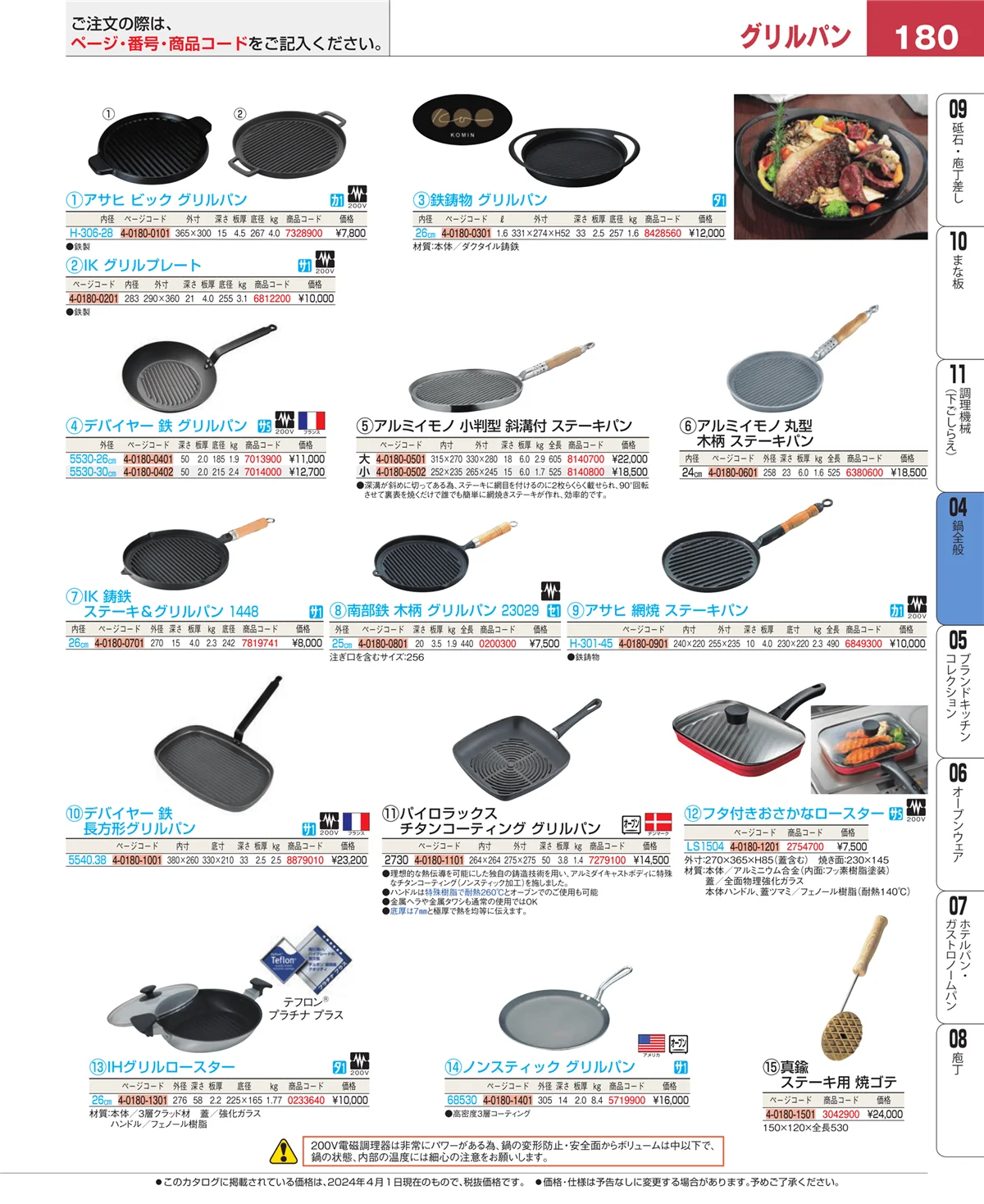 EBM業務用厨房用品カタログvol.24・ページ番号180・フライパン