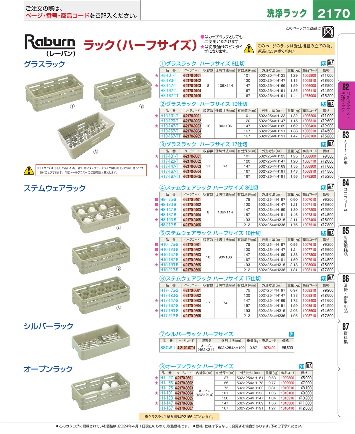 EBM業務用厨房用品カタログvol.24・ページ番号2170・棚・作業台