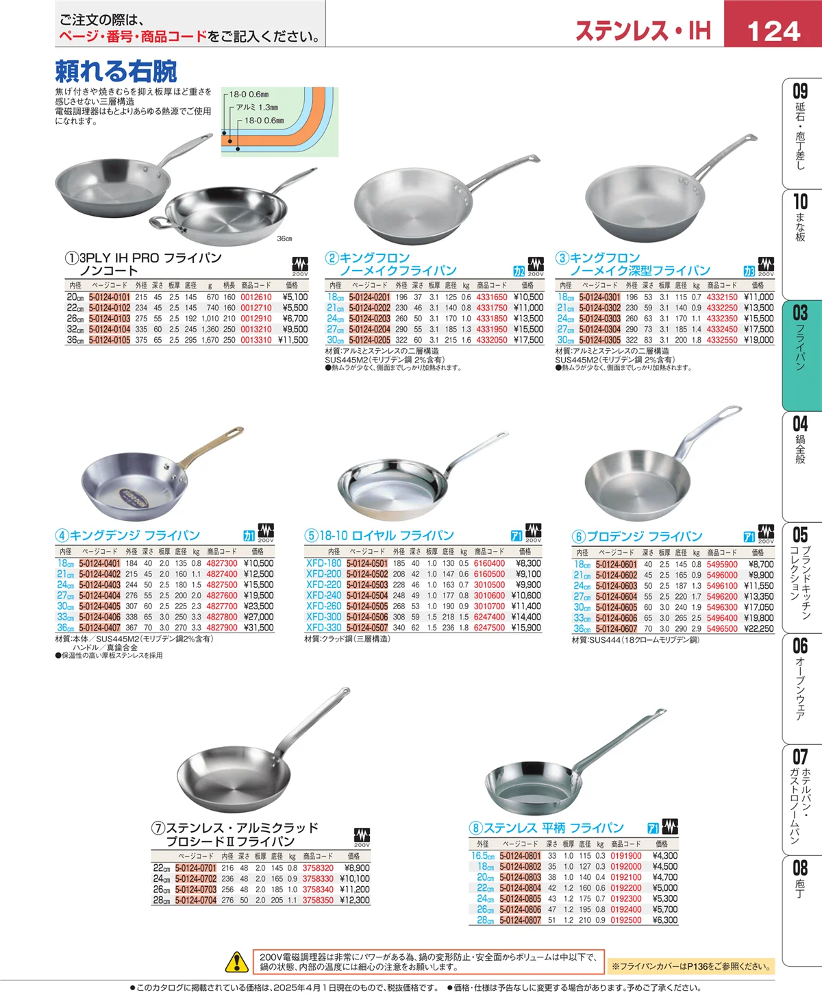 EBM業務用厨房用品カタログvol.25・ページ番号124・ガス専用鍋
