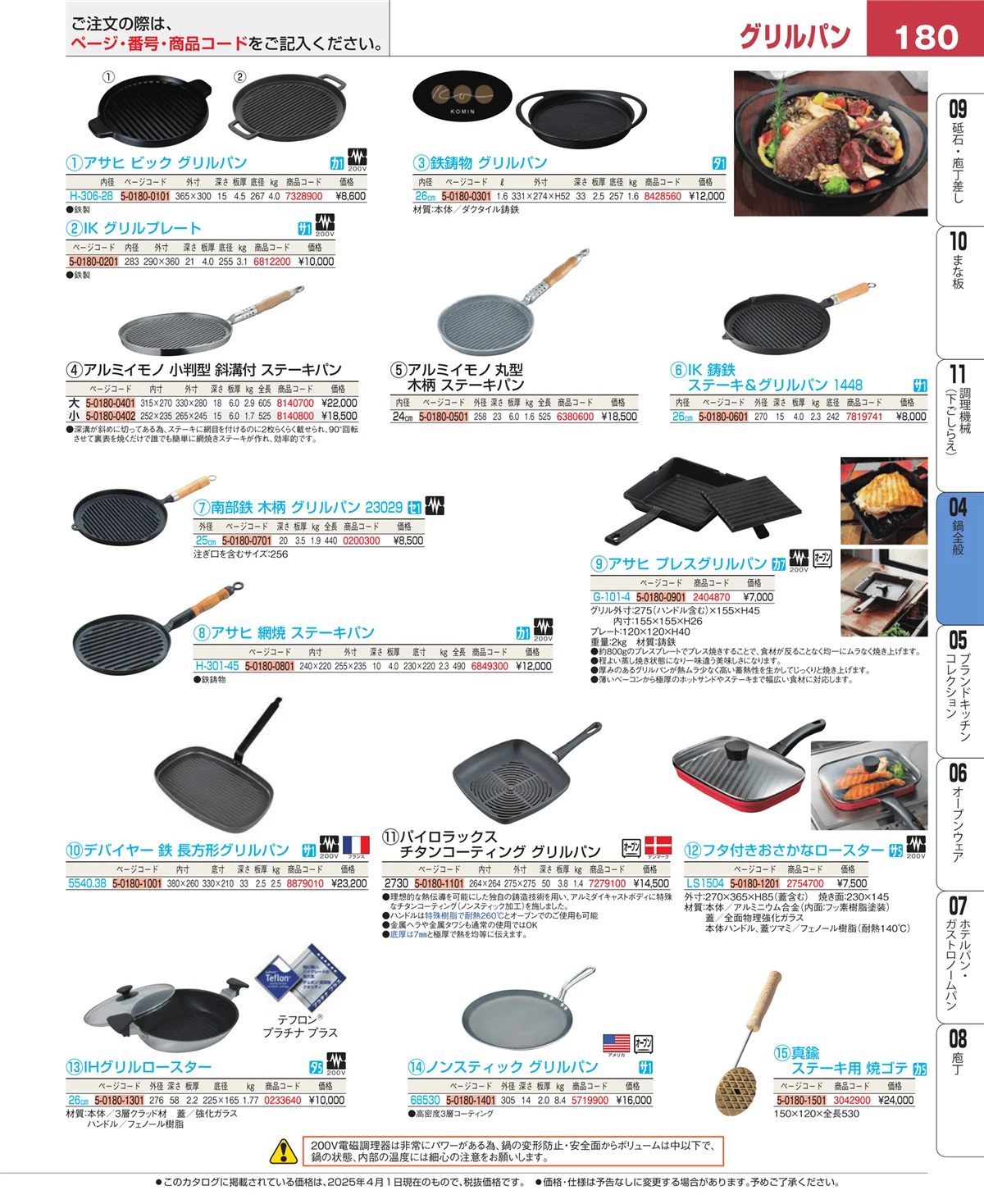 EBM業務用厨房用品カタログvol.25・ページ番号180・フライパン