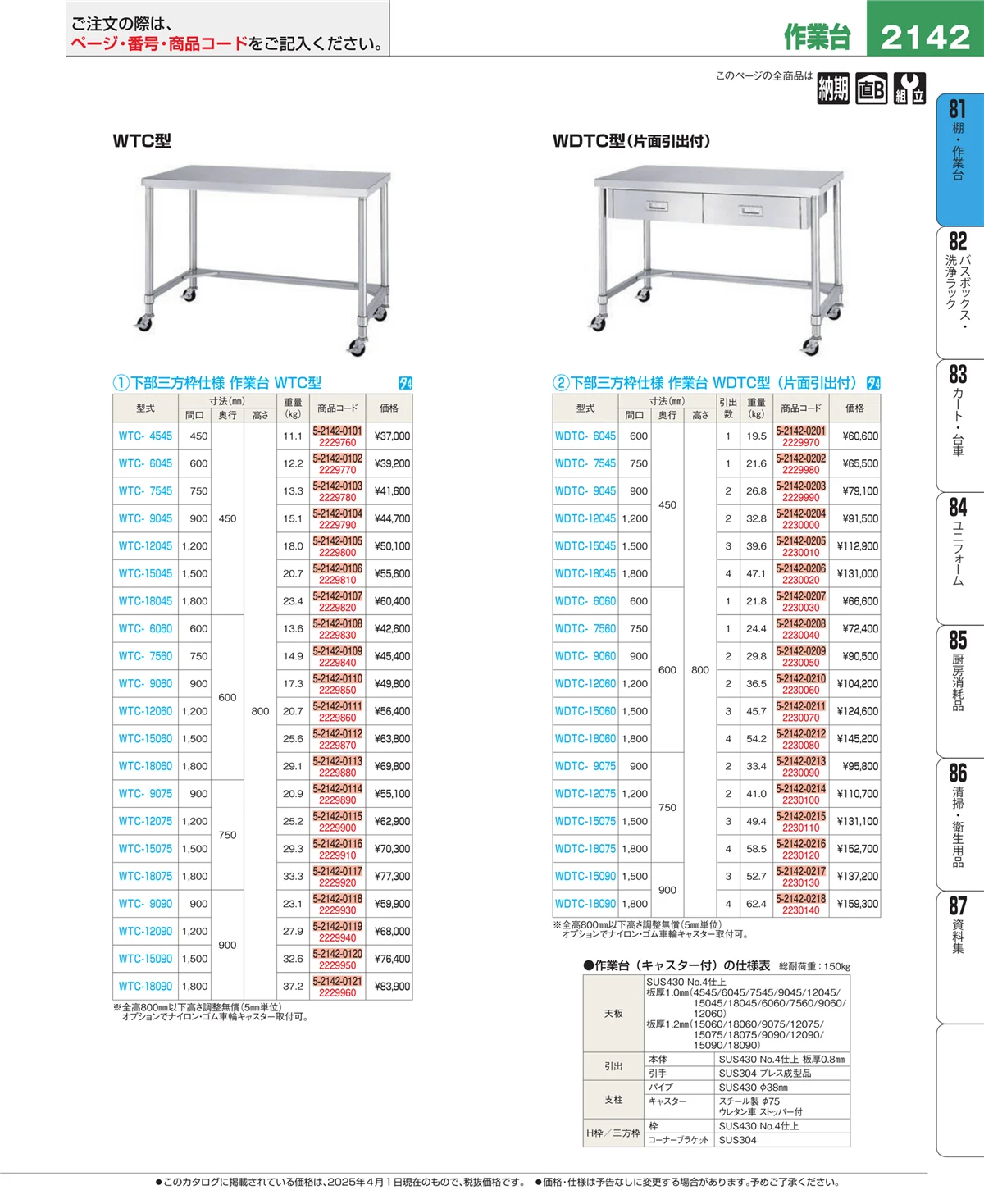EBM業務用厨房用品カタログvol.25・ページ番号2142・店舗備品・防災用品