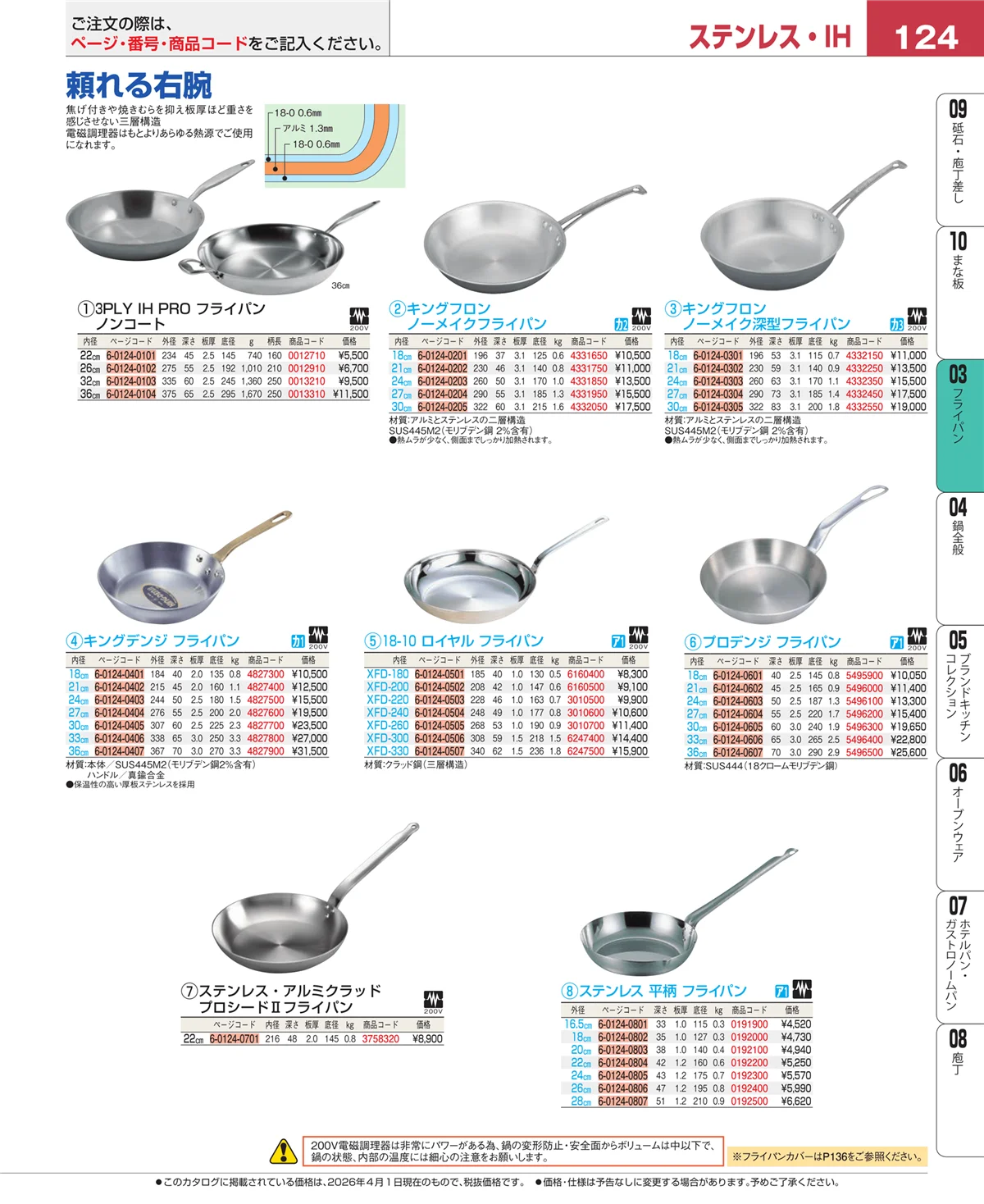 EBM業務用厨房用品カタログvol.26・ページ番号124・ガス専用鍋