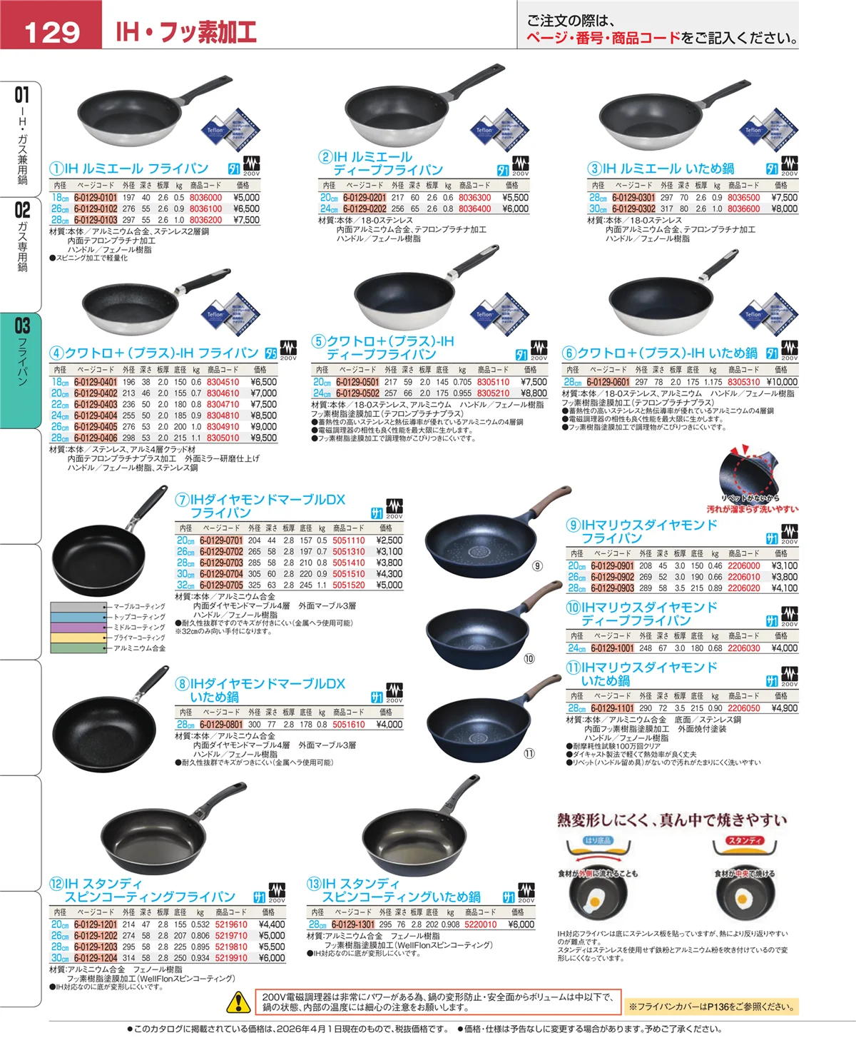 EBM業務用厨房用品カタログvol.26・ページ番号129・ガス専用鍋