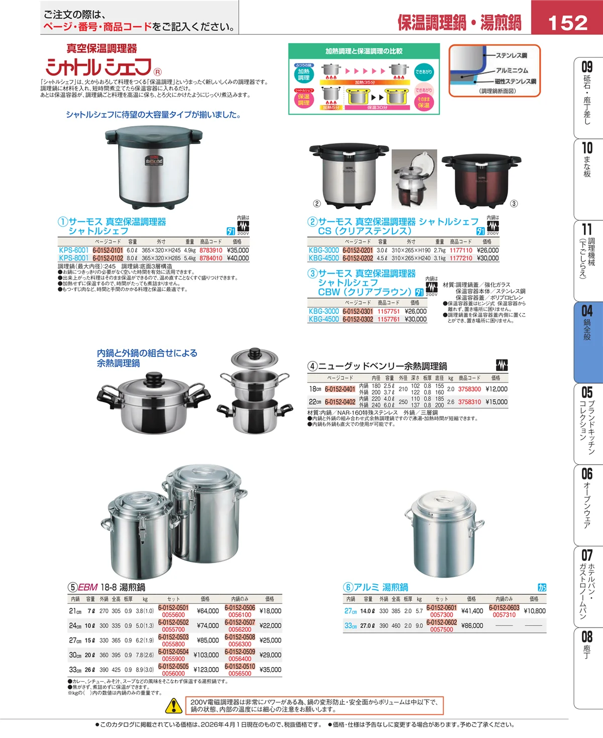 EBM業務用厨房用品カタログvol.26・ページ番号152・フライパン