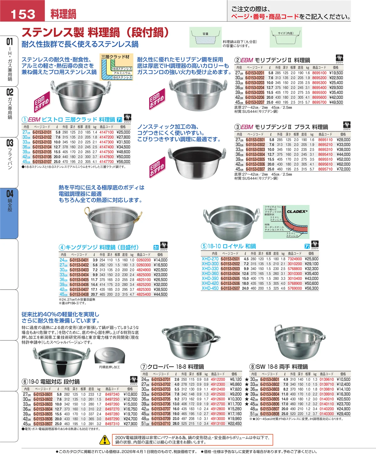 EBM業務用厨房用品カタログvol.26・ページ番号153・フライパン