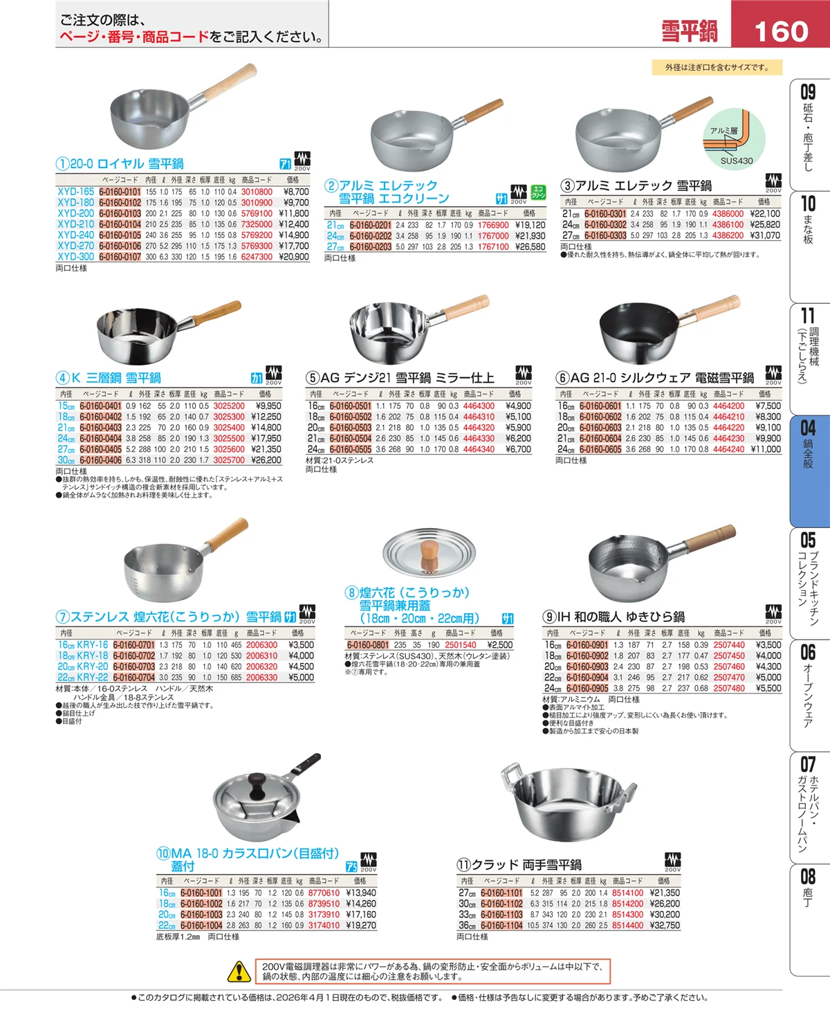 EBM業務用厨房用品カタログvol.26・ページ番号160・フライパン
