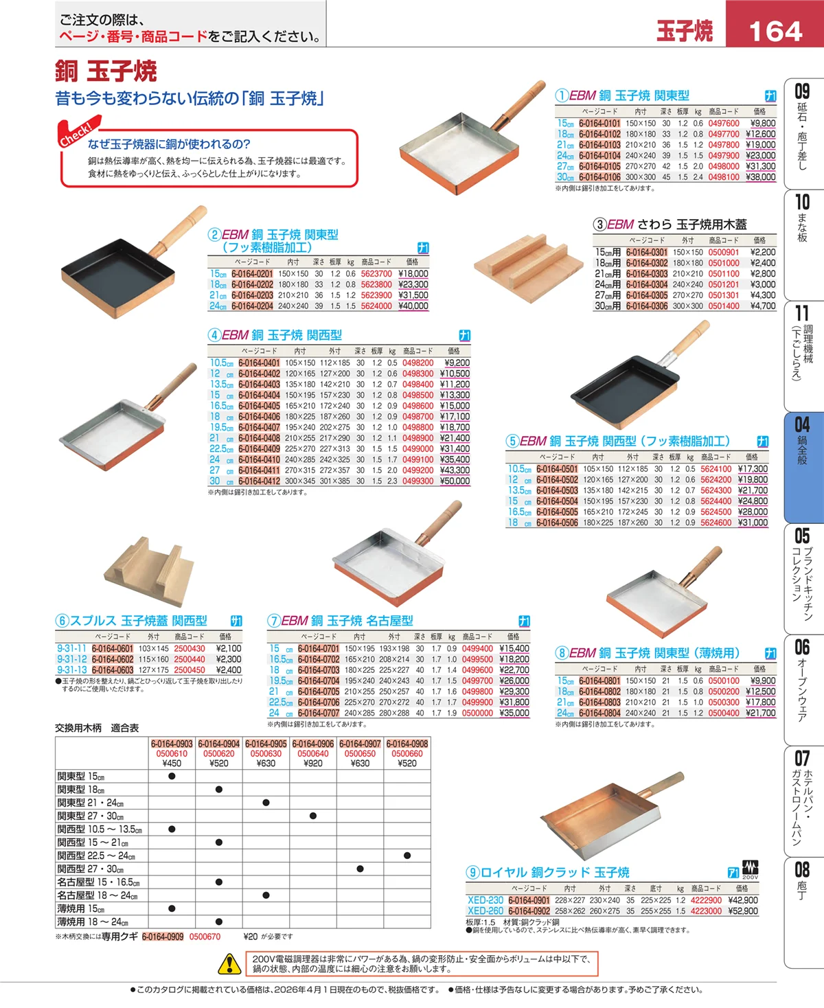 EBM業務用厨房用品カタログvol.26・ページ番号164・フライパン