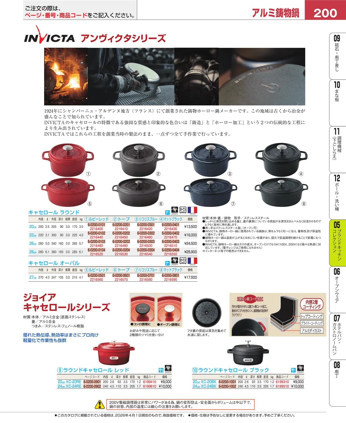 EBM業務用厨房用品カタログvol.26・ページ番号200・鍋全般