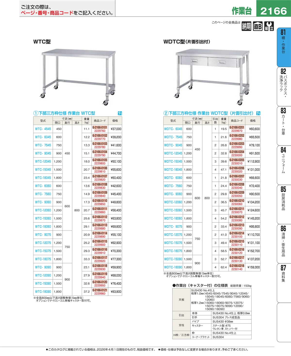 EBM業務用厨房用品カタログvol.26・ページ番号2166・店舗備品・防災用品