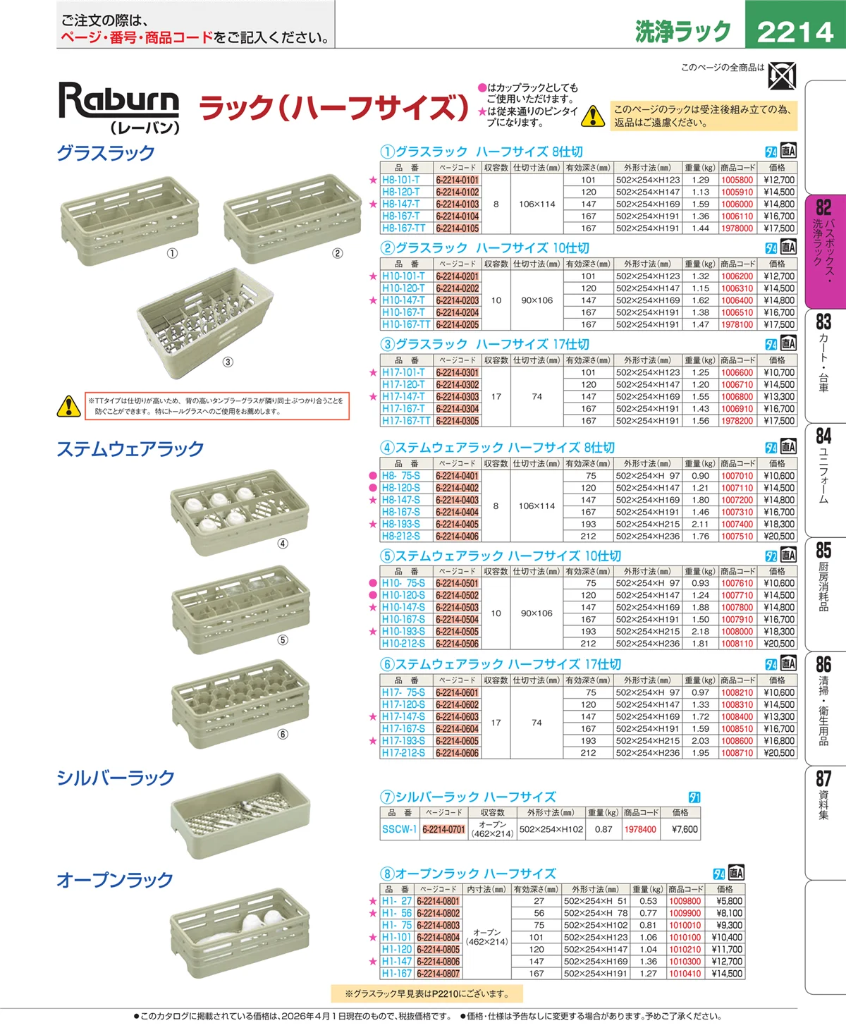 EBM業務用厨房用品カタログvol.26・ページ番号2214・棚・作業台