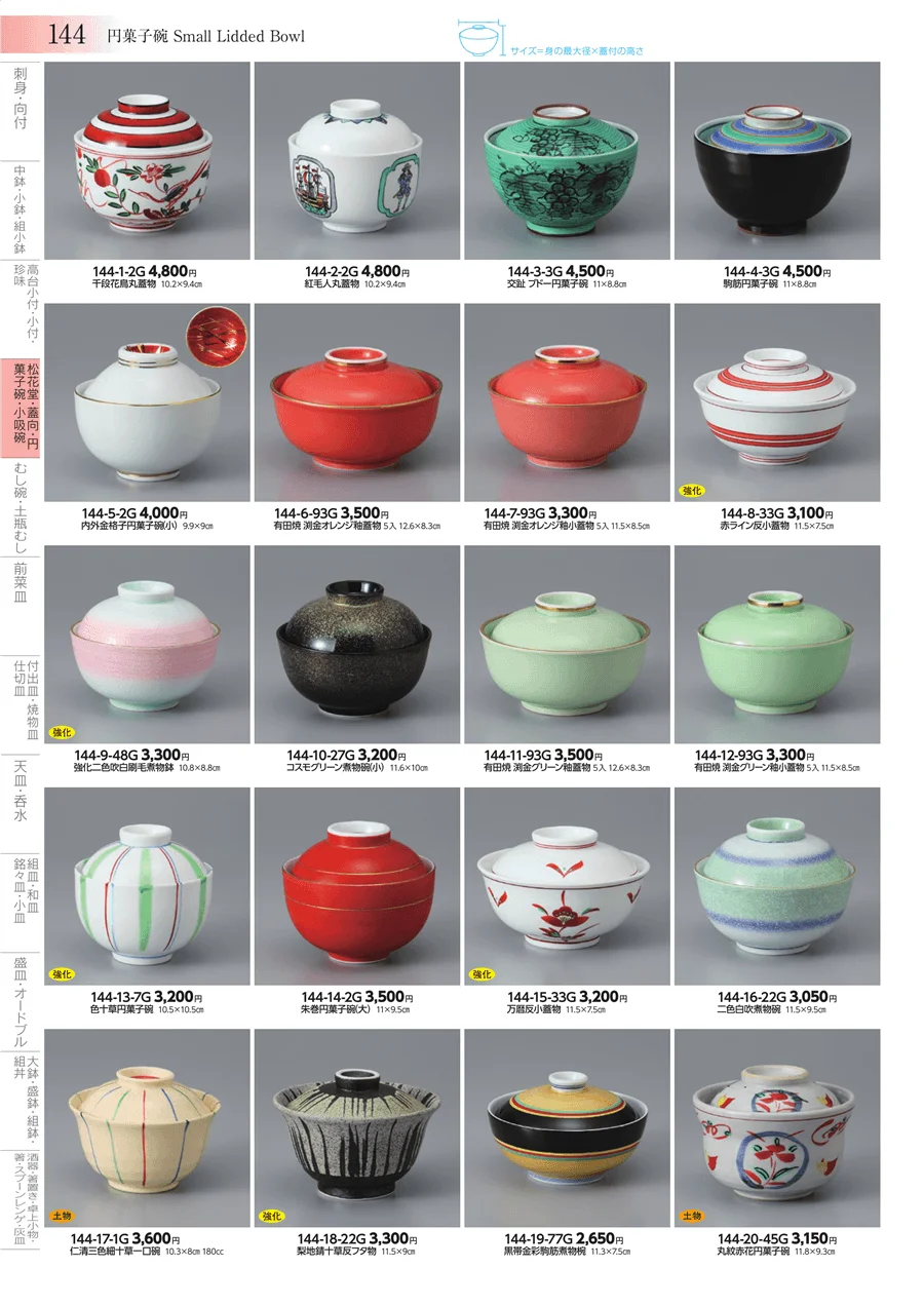 松花堂・蓋向・円菓子碗・小吸碗 ページ144