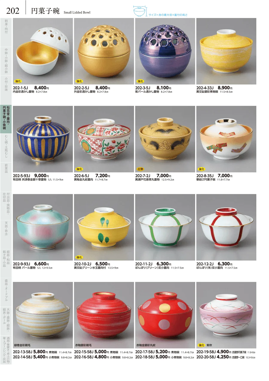松花堂・蓋向・円菓子碗・小吸碗 ページ202