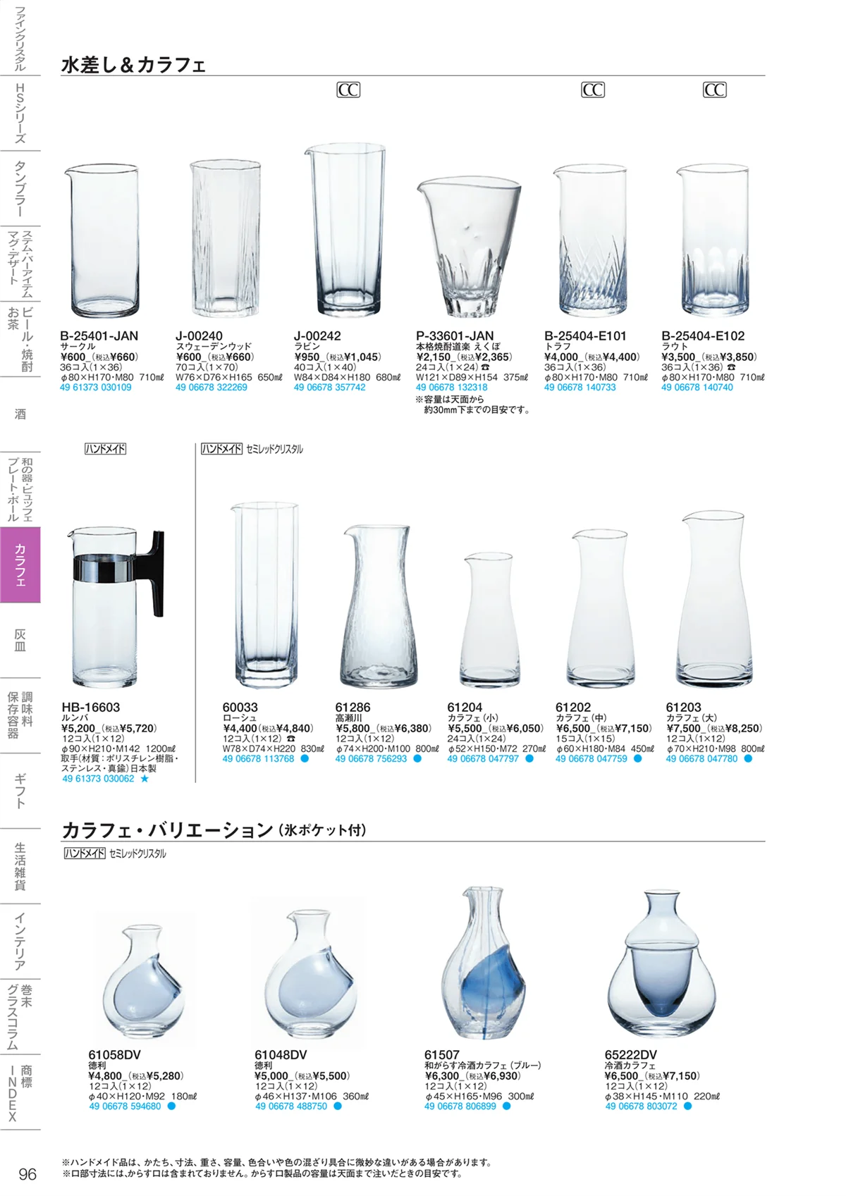 東洋佐々木ガラス2023・ページ番号96・氷入れ・カラフェ