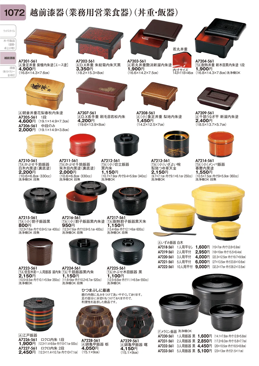 越前漆器（業務用営業食器）（丼重・飯器） ページ1072