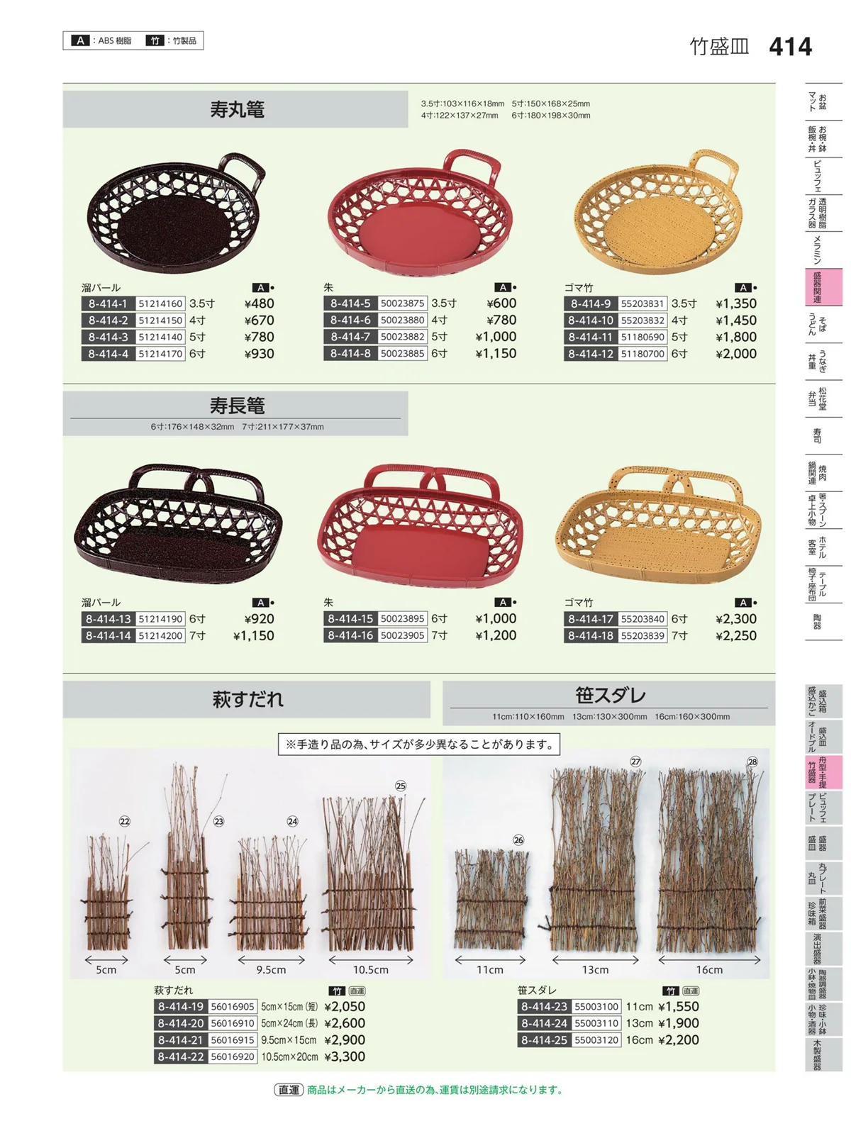 やすらぎvol.35・ページ番号414・丸皿・平鉢・竹籠盛